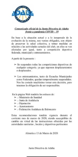 SE SUSPENDEN las Actividades de Nuestras Escuelas Municipales y Federadas  por el COVID-19