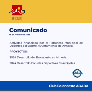 El Patronato Municipal de Deportes del Excmo. Ayuntamiento de Almería, partícipe en la financiación de las actividades deportivas del Club ADABA